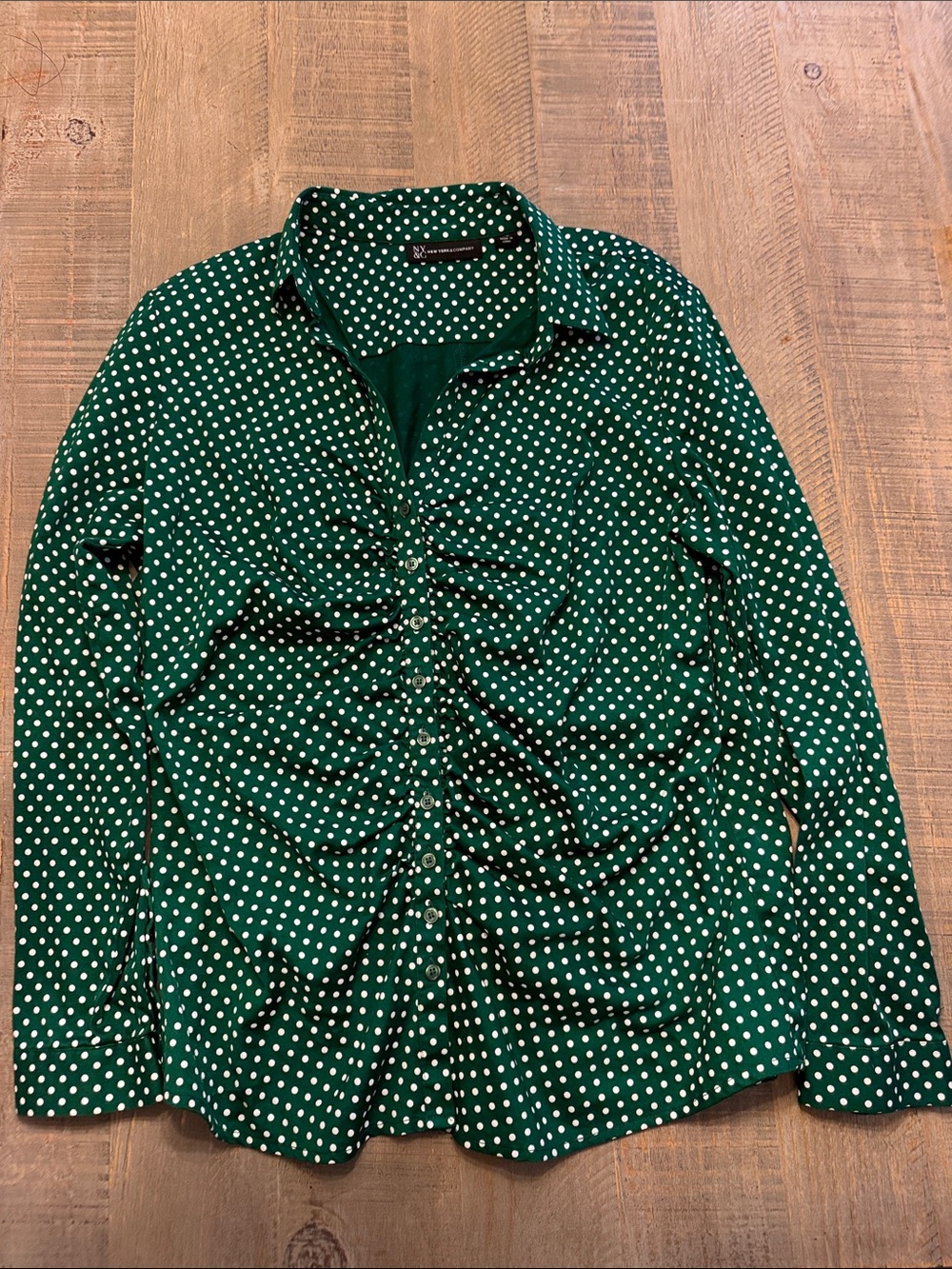 New York & Company Emerald Green Polka Dot Blouse